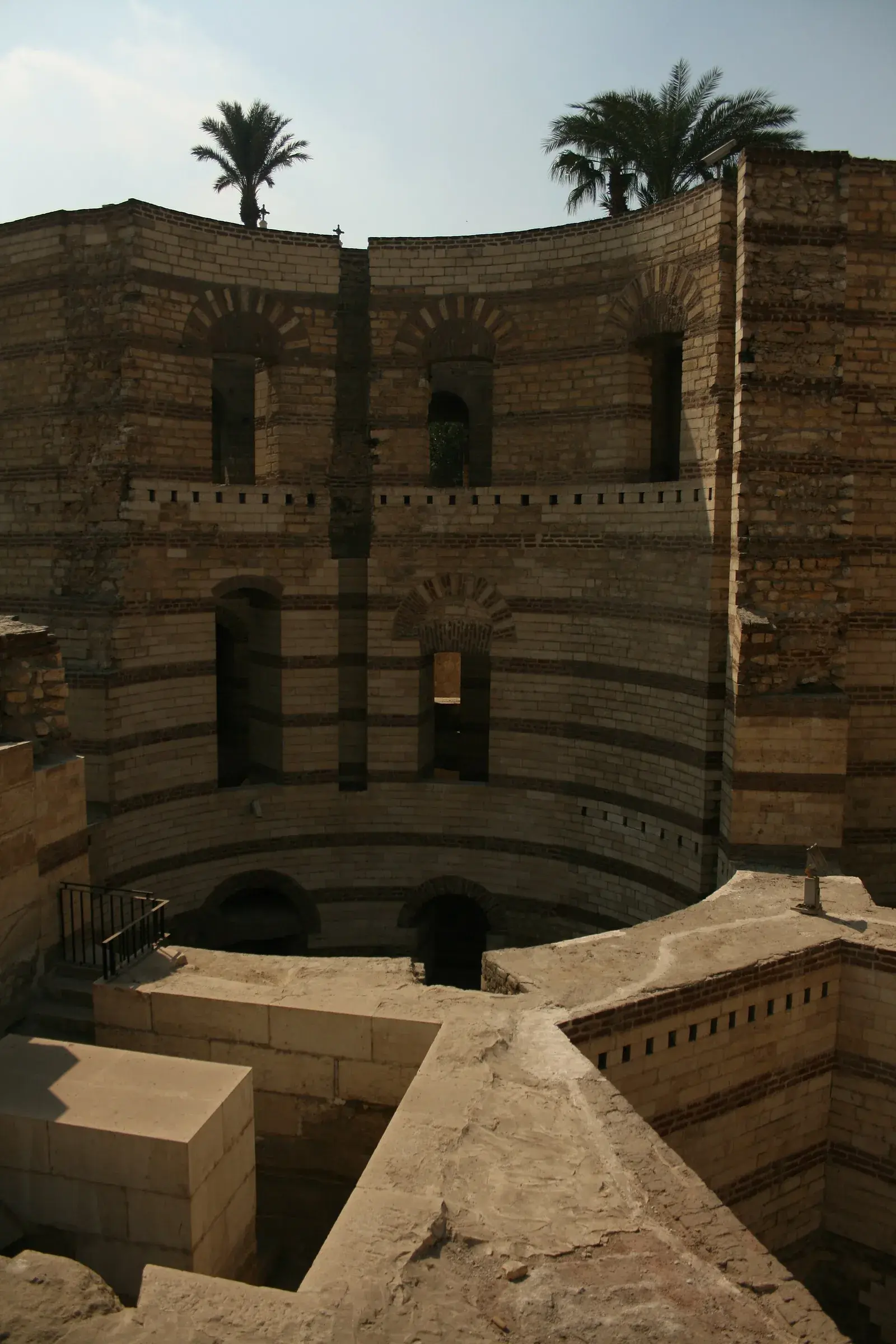 The ancient walls and Roman towers of the Babylon Fortress in Old Cairo, Egypt