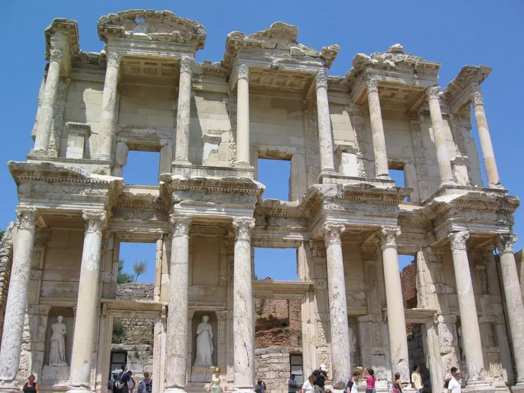The two-storey marble facade of the Library of Celsus at Ephesus