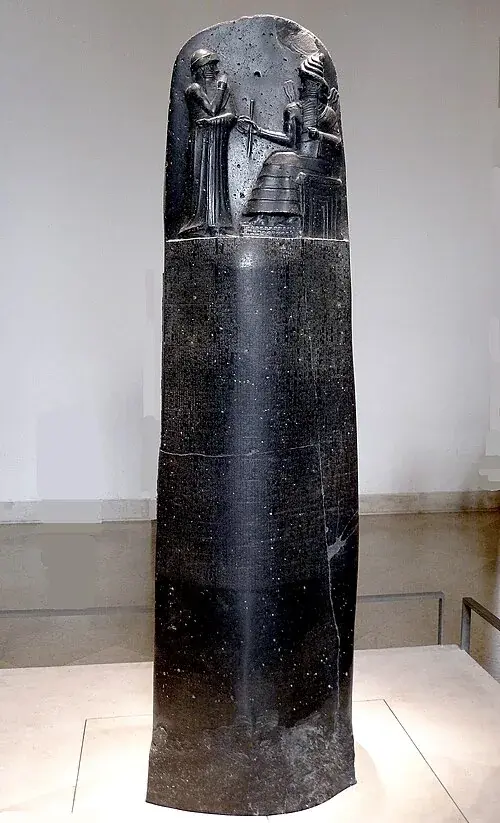 The carved stone stele inscribed with the Code of Hammurabi
