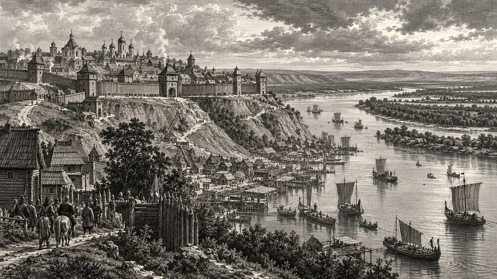 The Dnieper River winding past the hilltop site of ancient Kiev