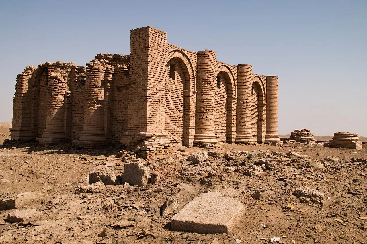 Excavated mudbrick ruins of an ancient Sumerian city in southern Iraq