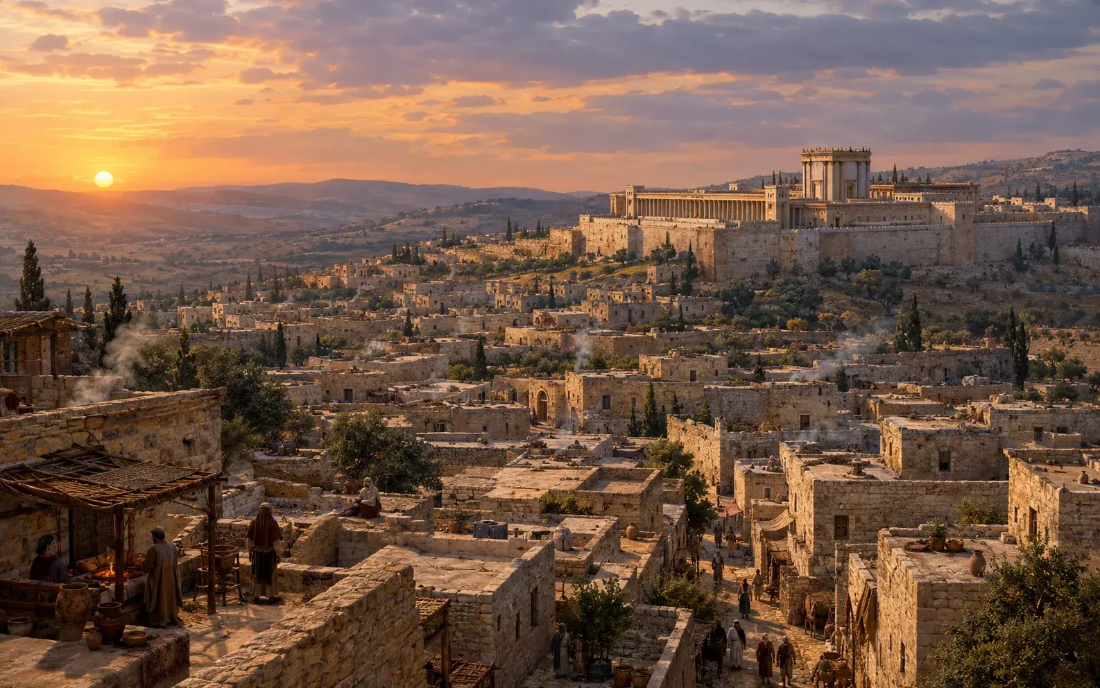 The Temple Mount in Jerusalem seen across the rooftops of the Old City