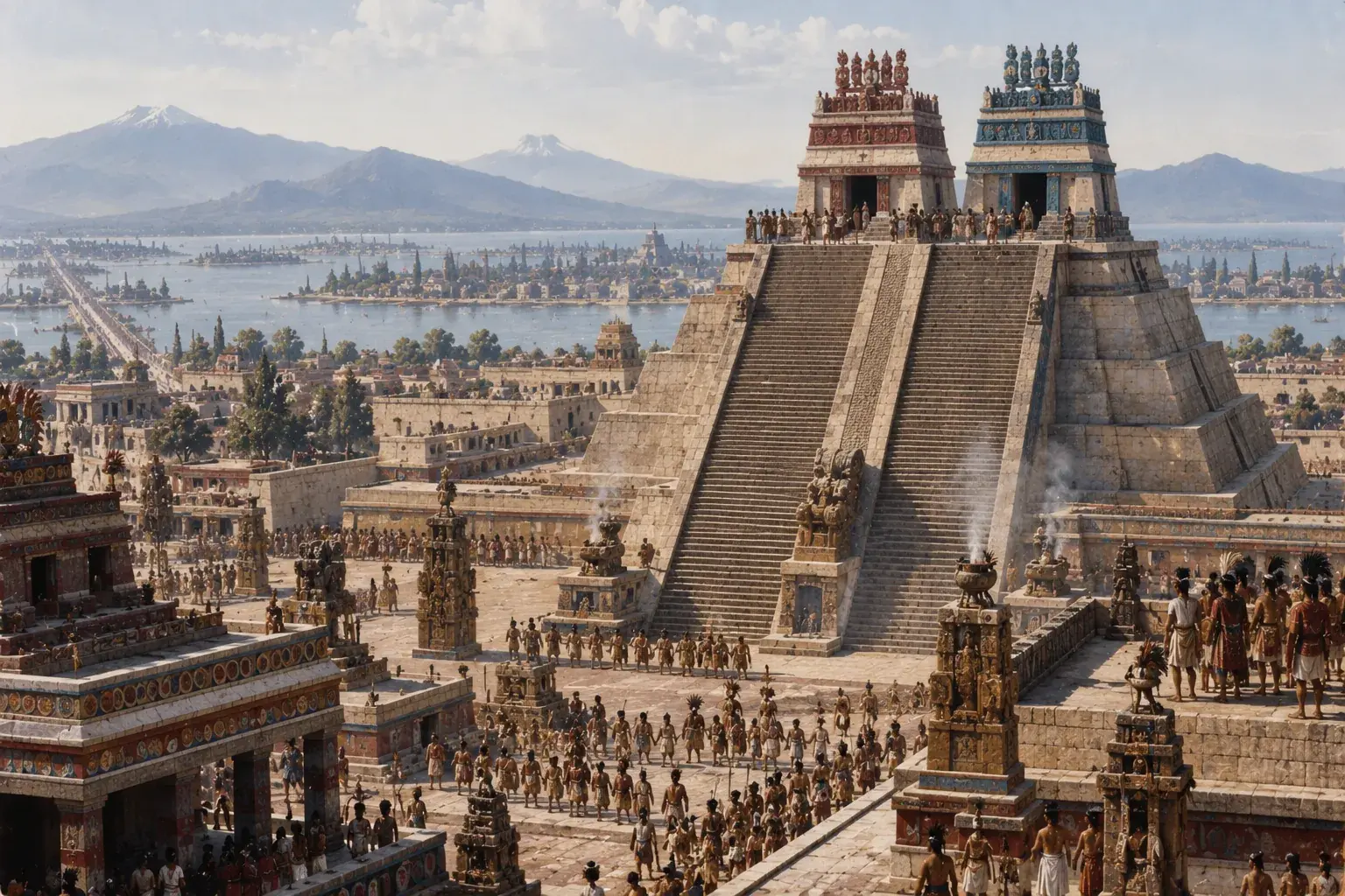 The twin-staired Templo Mayor pyramid at the heart of the Aztec capital Tenochtitlan