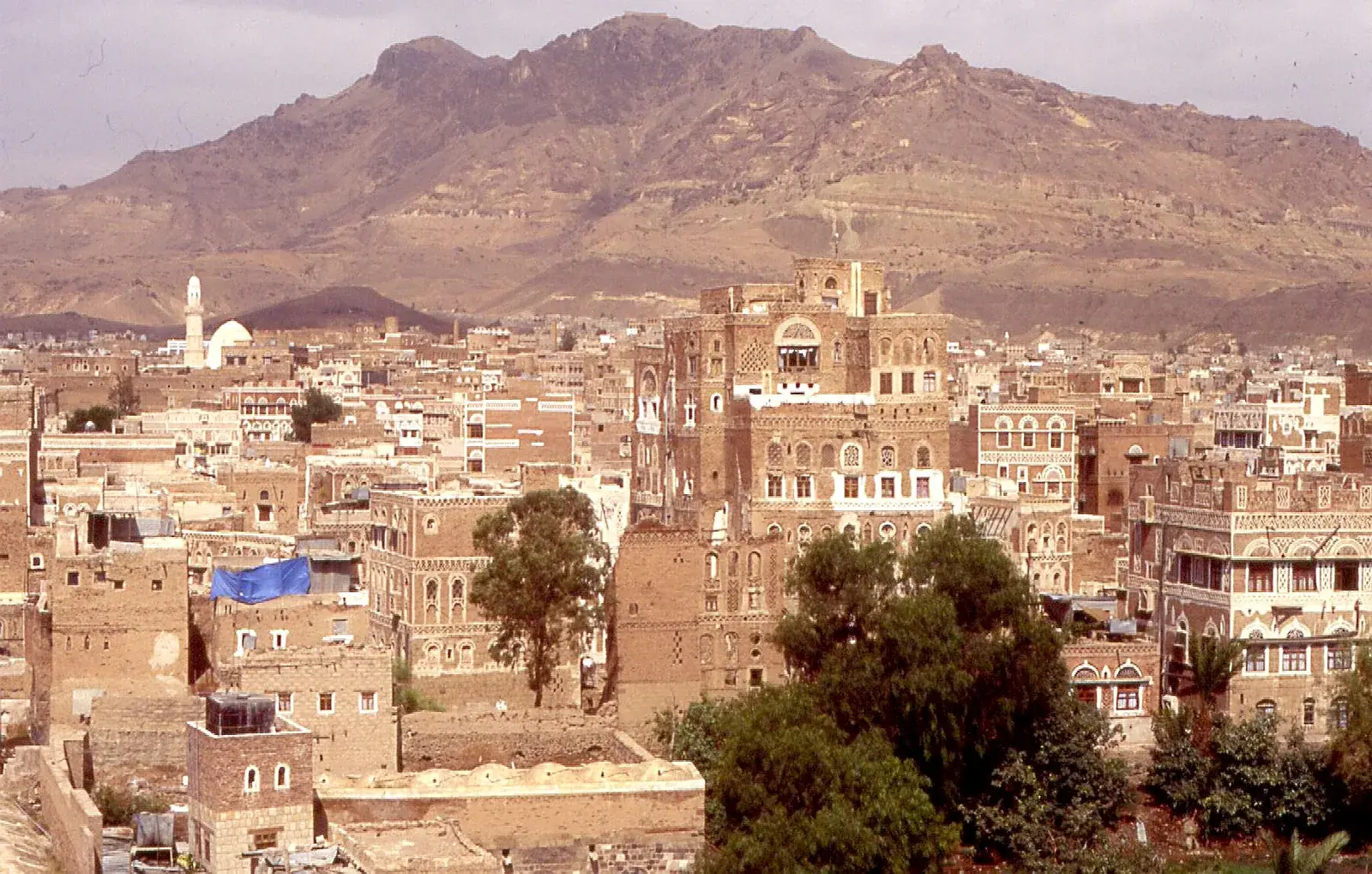 The historic Old City of Sanaa, Yemen, with its distinctive mud-brick tower houses