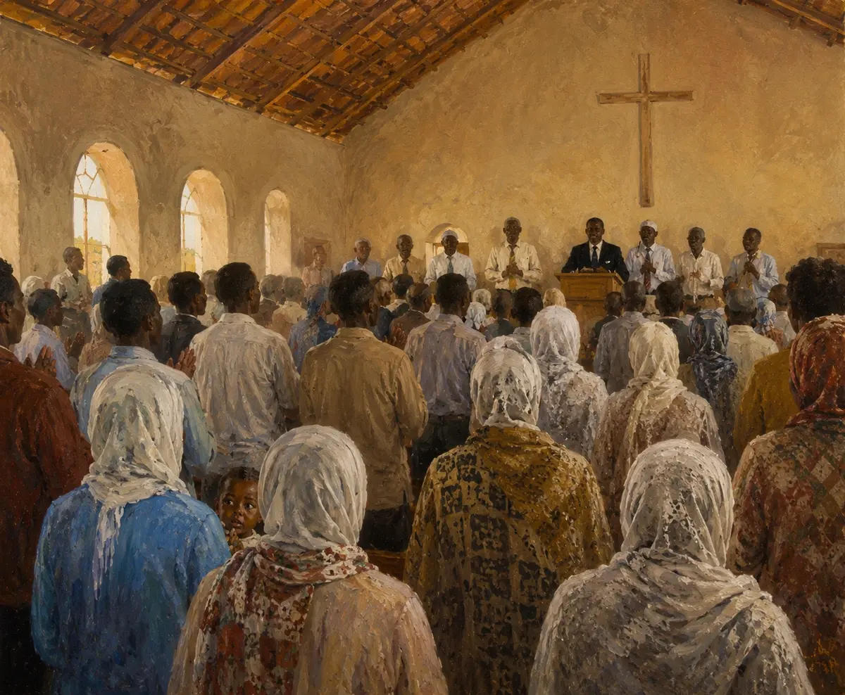 Congregants gathered for a service at a Meserete Kristos Church in Ethiopia