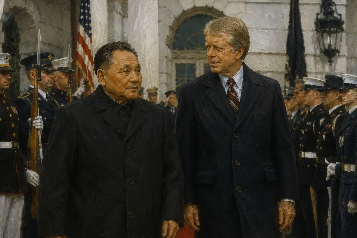 Deng Xiaoping and President Jimmy Carter at the White House welcoming ceremony, January 29, 1979