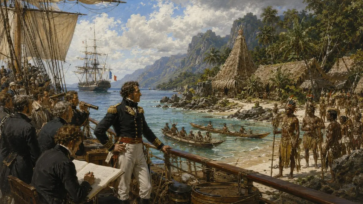 French explorers observing Melanesian communities during the nineteenth century.