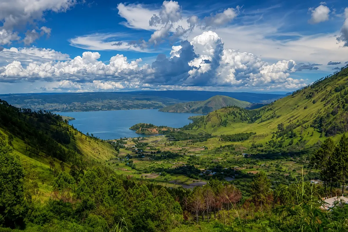 Lake Toba, the crater lake in Sumatra formed by the supervolcano eruption around 74,000 years ago