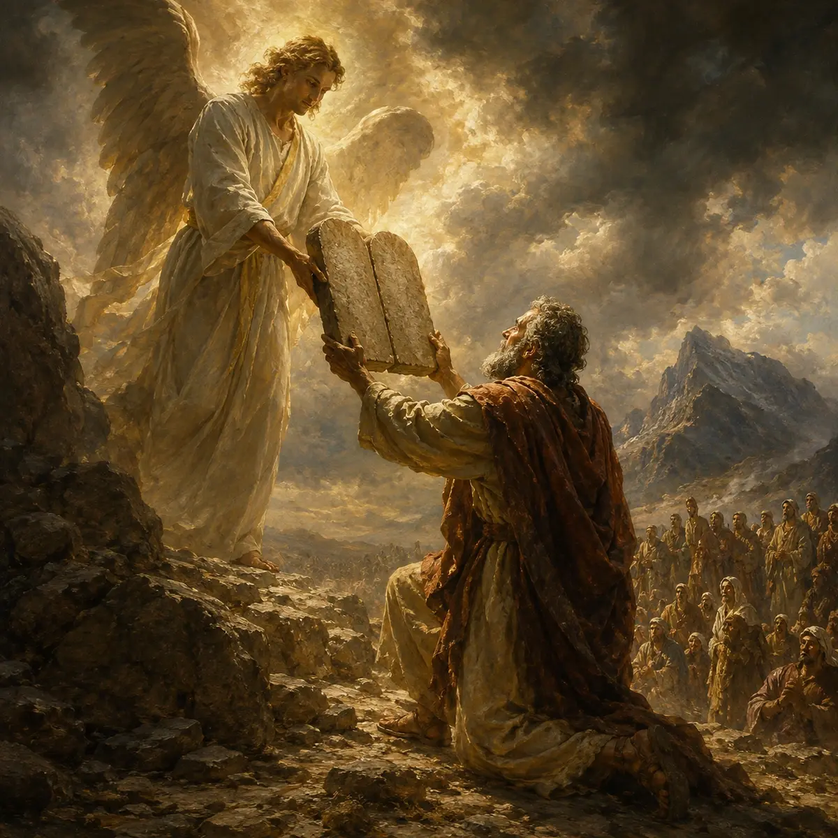 Moses receiving the tablets of the law on Mount Sinai