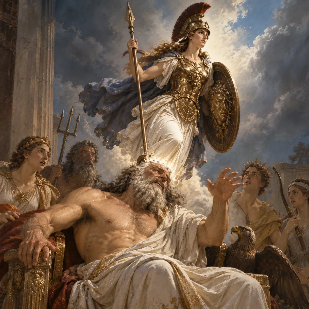 Athena emerging fully armed from the head of Zeus