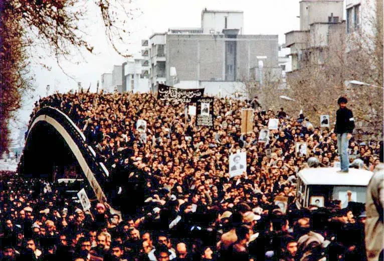 Crowds during the Iranian Revolution of 1979 supporting Ayatollah Khomeini