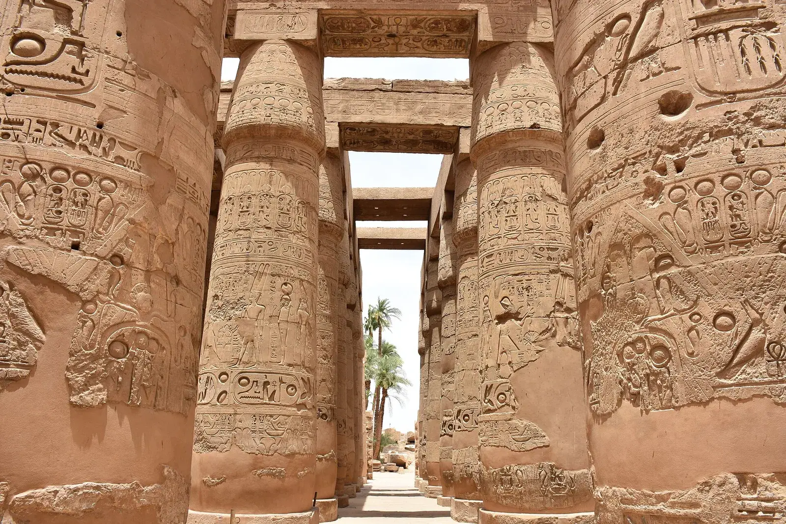 Columns and inscriptions at the Karnak temple complex from Egypt's New Kingdom